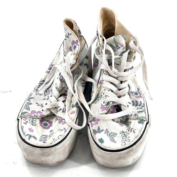 Vans Sk8 Hi Canvas Shoe 7.5 Womens Floral Flower White Sneakers High Top - Picture 5 of 8